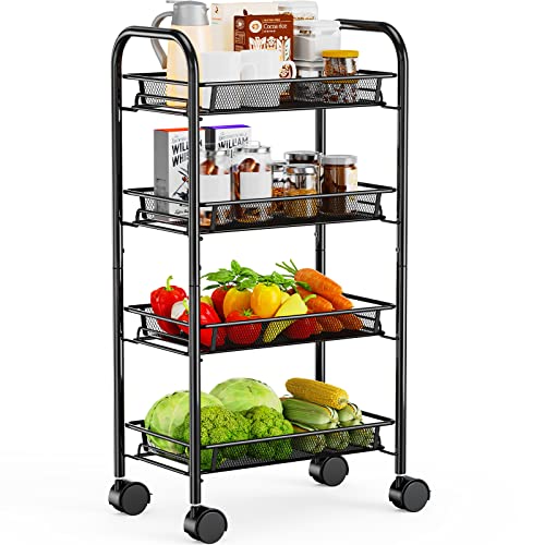 Pipishell 4-Tier Mesh Wire Rolling Cart Utility Cart