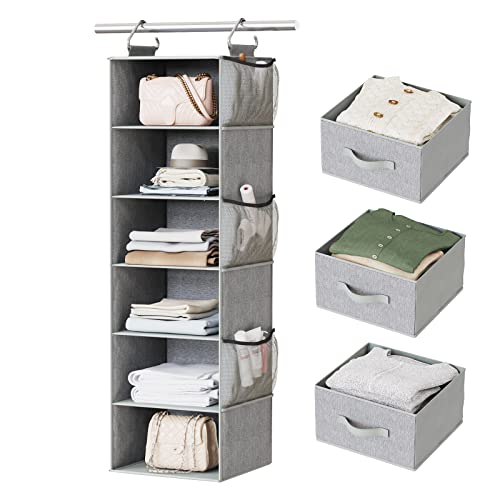 MAX Houser 6 Tier Shelf Hanging Closet Organizer, Closet Hanging Shelf with  2 Sturdy Hooks for Storage, Foldable (Grey)