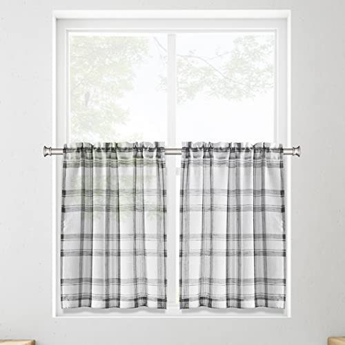 Plaid Kitchen Window Curtains Set