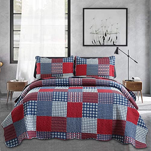 Plaid Quilt Set Queen Bedspreads Coverlet Set