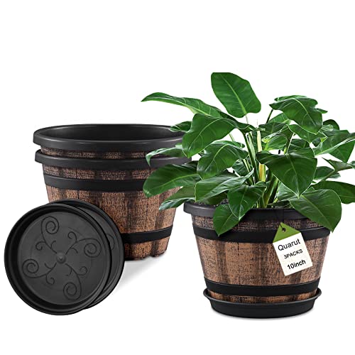 Quarut 10" Whiskey Barrel Planters Set of 3 with Saucer