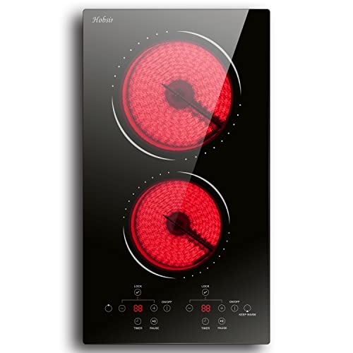 Cooksir 2 Burner Electric Cooktop 12 inch, 3000W Electric Stove Top  220-240V, Built-in Electric Stovetop with 9 Power Level, Knob Control, Auto  Shut