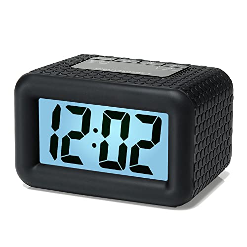 Plumeet Digital Alarm Clock Kids Alarm Clock with Snooze and Backlight - Simple Travel Clocks Large LCD Display - Loud Alarm Clock for Bedroom - Battery Powered(Black)
