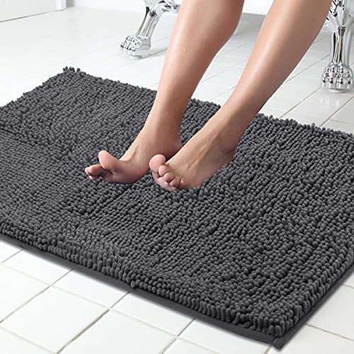 Plush Microfiber Non Slip Bathroom Rug (Charcoal Gray, 34x21)