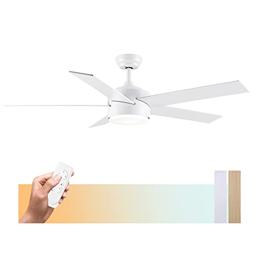 White 52" Ceiling Fan with Lights, Remote Control & Reversible Motor for Bedroom