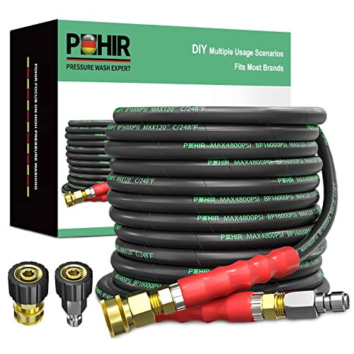 POHIR Pro 3/8" Pressure Washer Hose - Heavy Duty Steel Wire Braided Hose for Hot and Cold Water