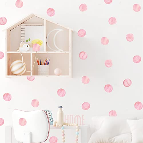 Removable Watercolor Pink Polka Dot Wall Decals for Kids & Baby Girls