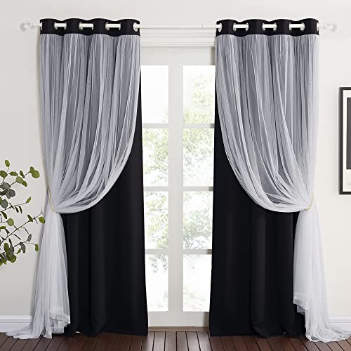 PONY DANCE Blackout Curtains with Sheer Overlay - Elegant and Functional