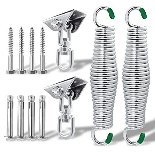 Porch Swing Hanging Spring Kit, Load 1600 lbs, 360 Rotating, Stainless Steel Heavy Duty Hanger Spring for Porch Swing, Hammocks, Swing Chair, Sandbags, Yoga, etc. [2 Sets]
