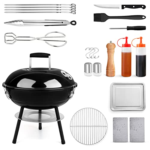 Portable BBQ Grill Set with Enamel Surface and Complete Accessories