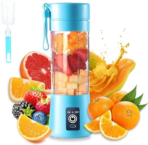 Portable Blender Mixer,Personal Juicer,Smoothies and Shakes Blender,HandCup Fruit Machine Blender 380 ML (Blue)