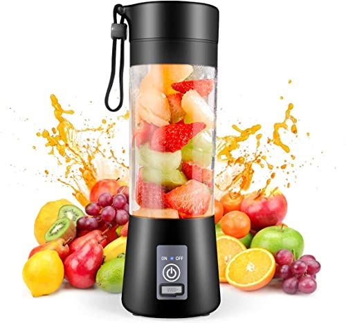 Portable Blender, Personal Size Electric 6 blades USB Juicer Cup, Fruit, Vegetables, Smoothie Mixing Machine Magnetic Secure Switch (Black)