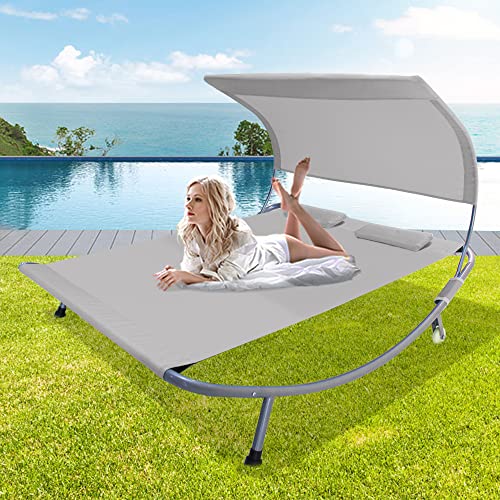 Portable Chaise Lounge with Wheels and Canopy