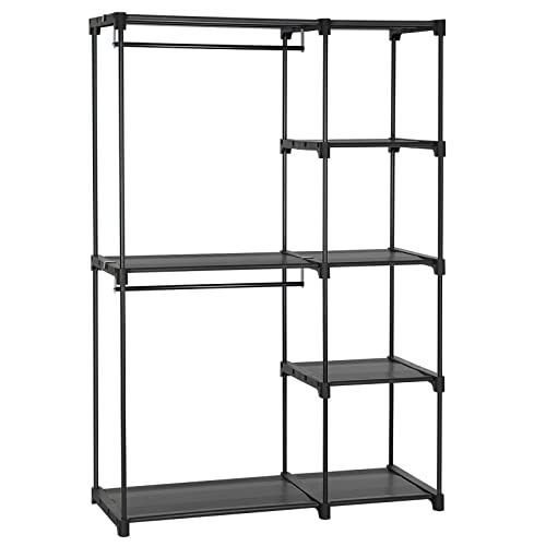 Portable Closet Organizer with Hanging Rails and 4 Storage Shelves