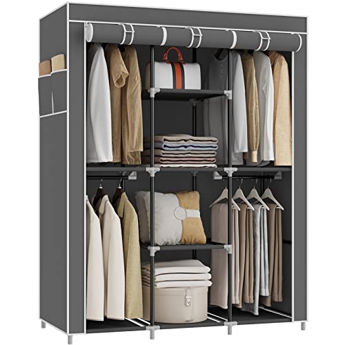 Portable Closet Wardrobe with 4 Shelves and 4 Hanging Rods