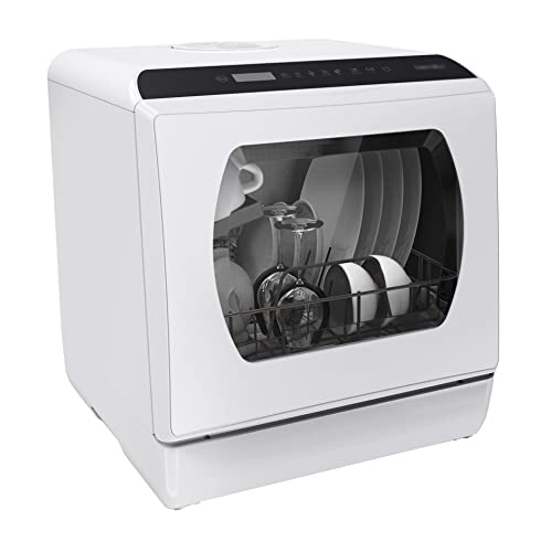 Compact 5-Program Countertop Dishwasher with 5L Tank & Inlet Hose -White