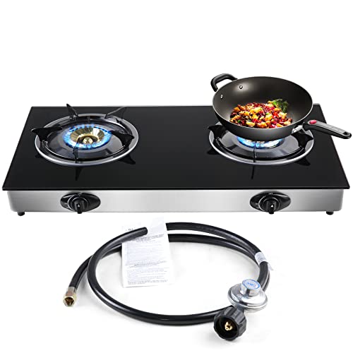 Double Burner Stove Outdoor Indoor Tempered Glass Gas Propane