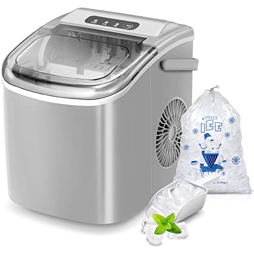 Portable Ice Maker with Handle, Quick Ice Making, Self-Cleaning Function
