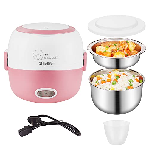 Portable Mini Rice Cooker Heater - 110V 200W Lunch Cooker (Pink)