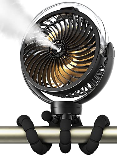Portable Misting Stroller Fan with Light & 360° Pivoting