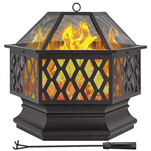 Portable Outdoor Firepit with Spark Cover and Fire Poker