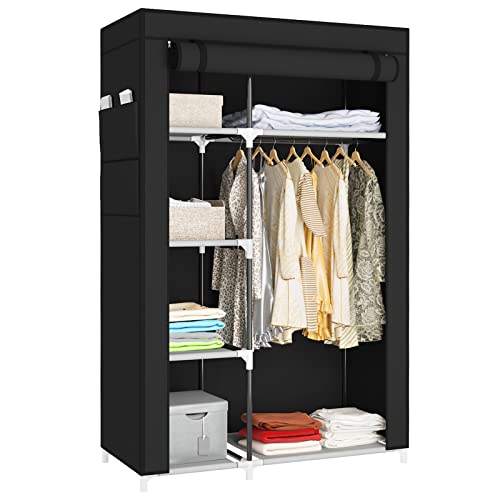 Portable Wardrobe Closet with Multi-Tier Shelves