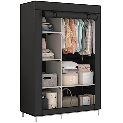 Portable Wardrobe with 6 Shelves and Clothes Rod