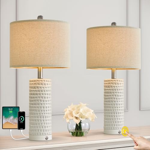 PORTRES Farmhouse 3-Way Dimmable Touch Ceramic Table Lamp Set of 2