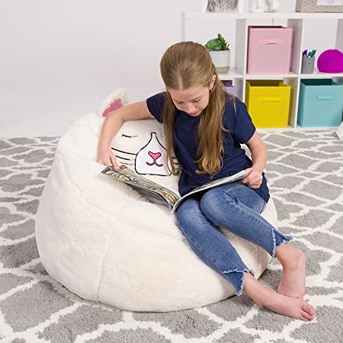 Posh Creations Large Animal Bean Bag Chair for Kids - Ivory Cat