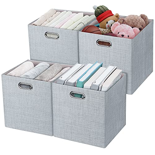 HNZIGE Shelf Baskets for Storage(3 Pack) Storage Bins Fabric Storage Baskets for Shelves ,Baskets Set for Organizing Clothes,Nursery,Laundry(Gray,15