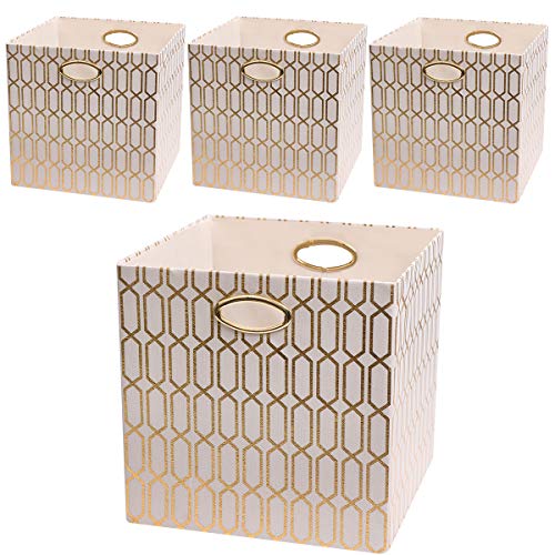 Posprica 13×13 Fabric Storage Cubes Organizer in Cream/Gold Geometric Pattern