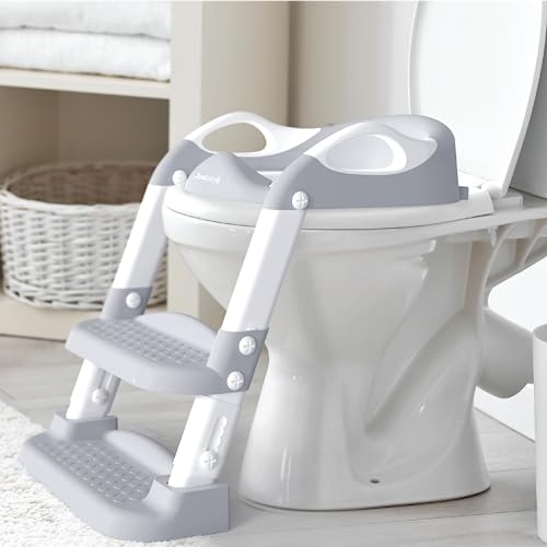 Potty Training Ladder - Soft Cushioned Seat, Adjustable Height, Collapsible, Non-Slip with Splash Guard