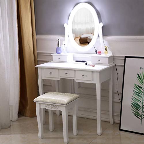 POULEII Vanity Mirror with Lights and Table Set