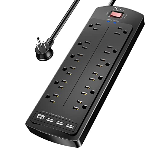 Nuetsa 12-Outlet Surge Protector with USB Ports and 6ft Extension Cord - Black