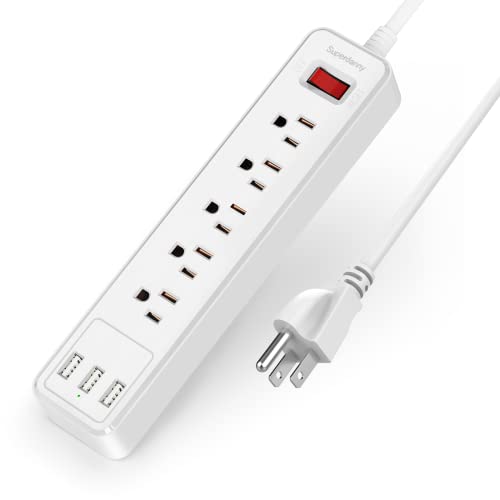 Power Strip, SUPERDANNY Surge Protector, 5 Outlets, 3 USB Ports, 4.5 Ft Extension Cord, 900 Joules, Mountable, Overload Switch, Protected Indicator Light, Multiple Protections for Home Office, White