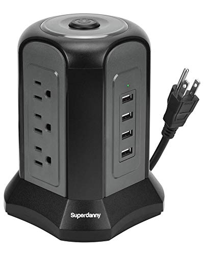 Power Strip Tower Surge 15W Magnetic Wireless Charger 12 AC Outlets 6 USB  Ports 6.5ft Extension Cord