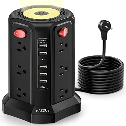 Power Strip Tower with USB Ports and Night Light