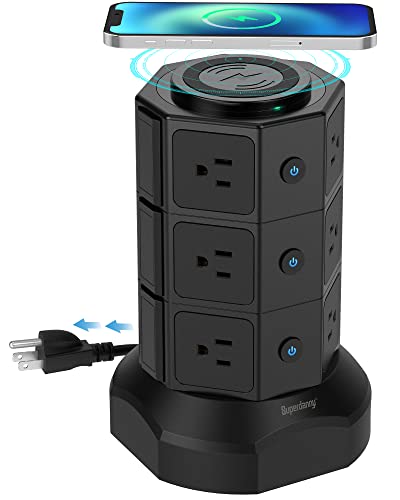 Power Strip Tower with Wireless Charger