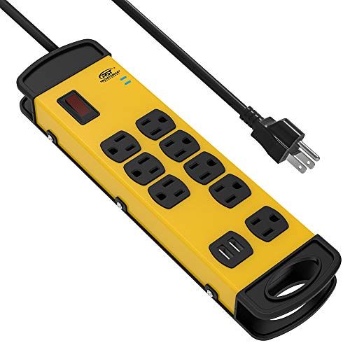 CRST Heavy Duty Metal Power Strip - 8 Outlets, 2 USB, 15 Amps