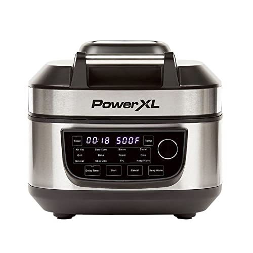 PowerXL Grill Air Fryer Combo 6 QT 12-in-1 Indoor Grill, Air Fryer, Slow Cooker, Roast, Bake, 1550-Watts, Stainless Steel Finish (Standard)