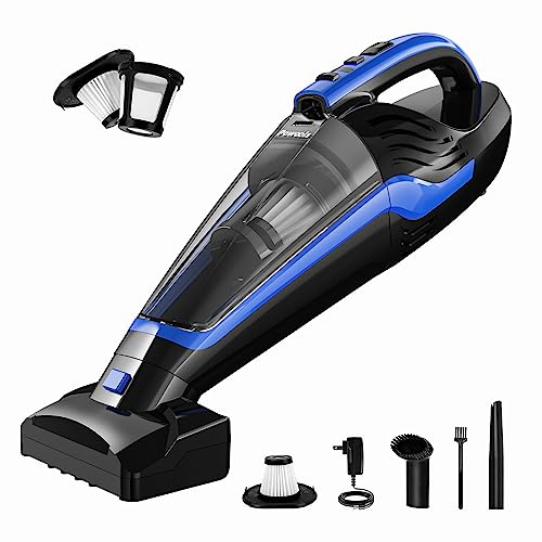 Powools Pet Hair Handheld Vacuum - Car Vacuum Cordless Rechargeable, Well-Equipped Hand Vacuum for Carpet, Couch, Stairs, Powerful Handheld Vacuum Cordless w/Motorized Brush, Blue (PL8726)