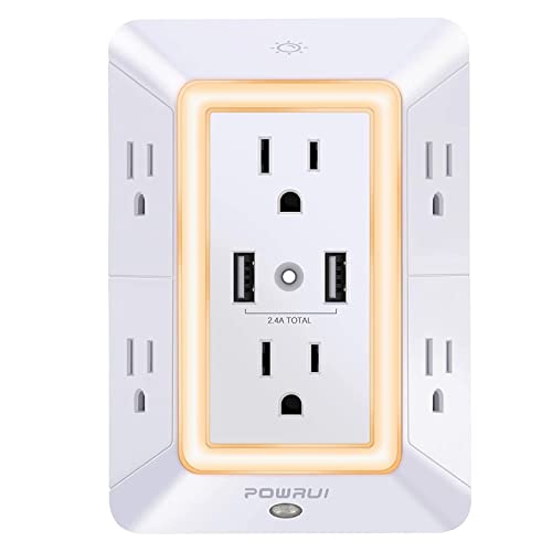 POWRUI USB Wall Charger Surge Protector Power Strip with Night Light