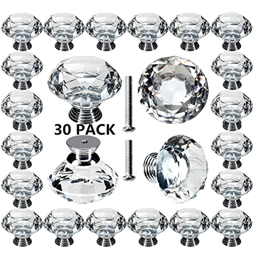 POZEAN 30 Pack Crystal Knobs for Dresser, Drawer, Cabinet