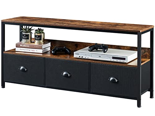 Rustic Brown and Black TV Stand with Storage and Drawers