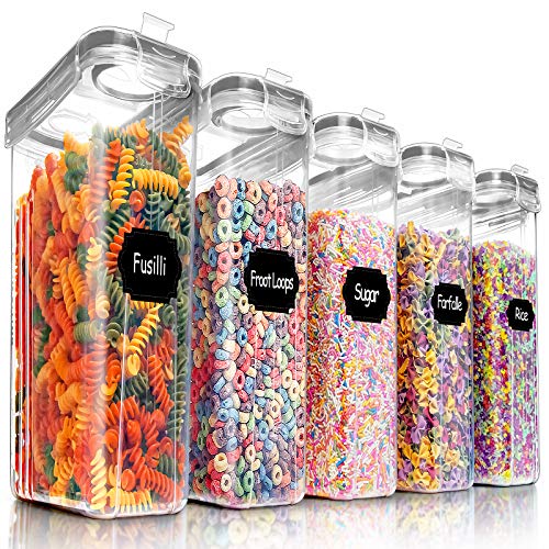 5 Piece Cereal Storage Container Set by PRAKI - BPA Free, Airtight & Stackable