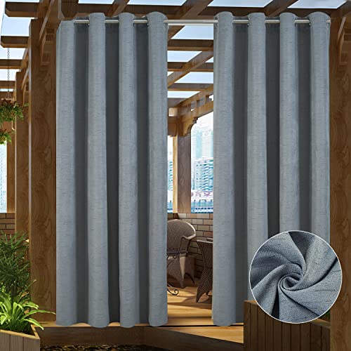 PRAVIVE Waterproof Gray Outdoor Drapes - Patio Curtains for Deck/Gazebo/Porch