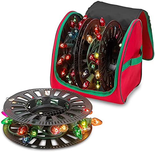 Santa's Bags [Wire and Christmas Lighting Storage Bag] - Install N Store  Light Storage Reels and Wire Spool - Includes 3 Spools, a Hanging Hook, and  a