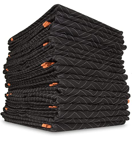 Premium Heavy Duty Moving Blankets (12 Pack),Black/Orange