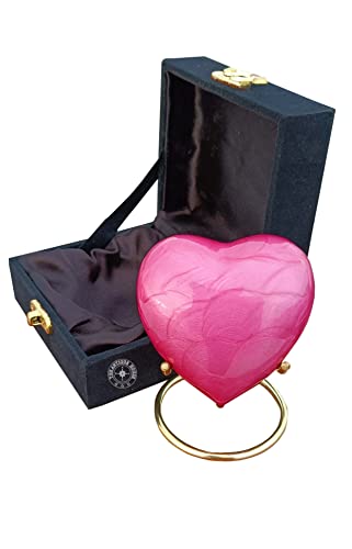 Premium Pink Heart Cremation Urn with Brass Stand