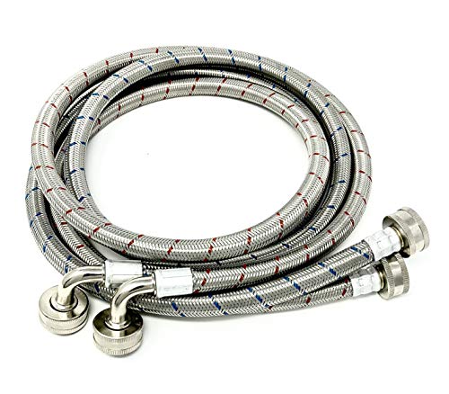Premium Stainless Steel Washing Machine Hoses - 6 FT No-Lead Burst Proof Red and Blue Lined Water Inlet Supply Lines - 10 Year Warranty